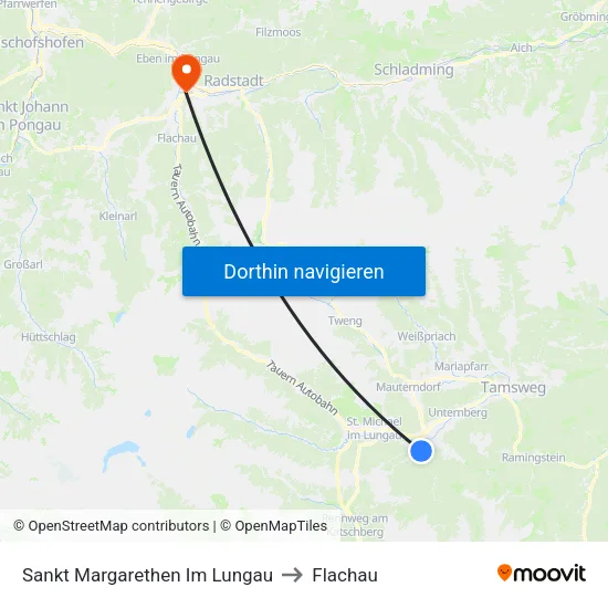 Sankt Margarethen Im Lungau to Flachau map