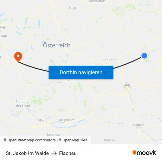 St. Jakob Im Walde to Flachau map