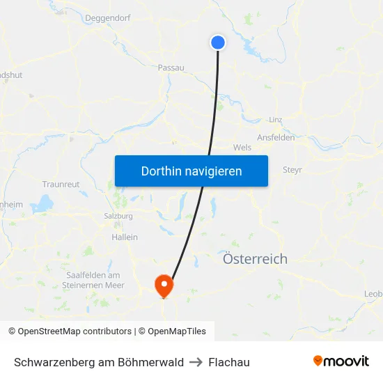 Schwarzenberg am Böhmerwald to Flachau map