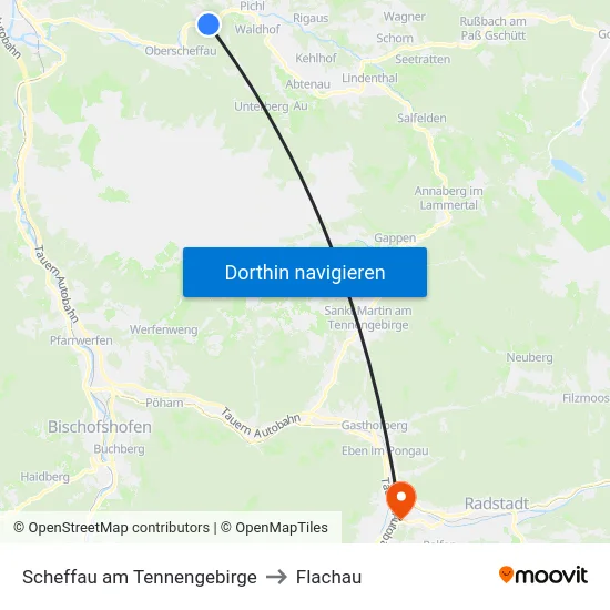 Scheffau am Tennengebirge to Flachau map
