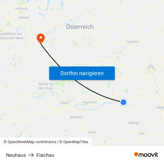 Neuhaus to Flachau map