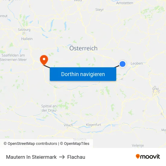 Mautern In Steiermark to Flachau map