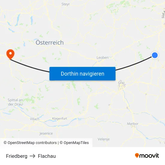 Friedberg to Flachau map