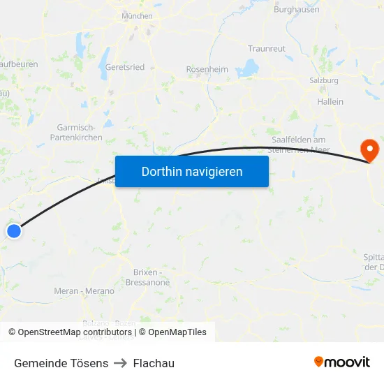 Gemeinde Tösens to Flachau map