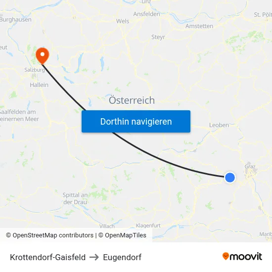 Krottendorf-Gaisfeld to Eugendorf map