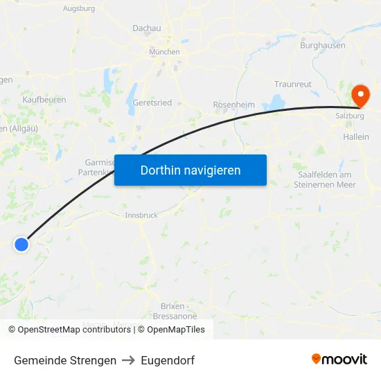 Gemeinde Strengen to Eugendorf map