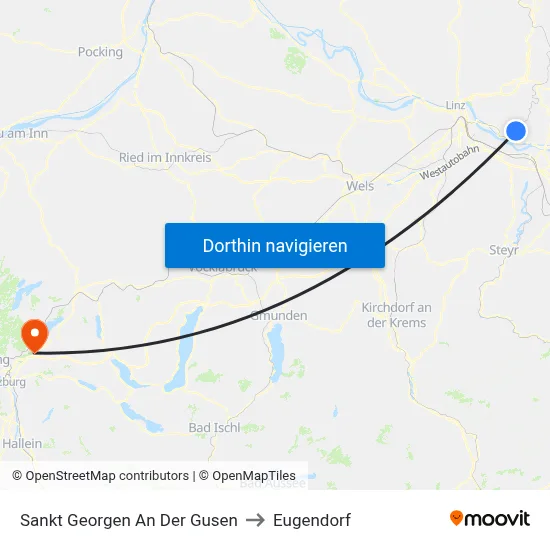 Sankt Georgen An Der Gusen to Eugendorf map