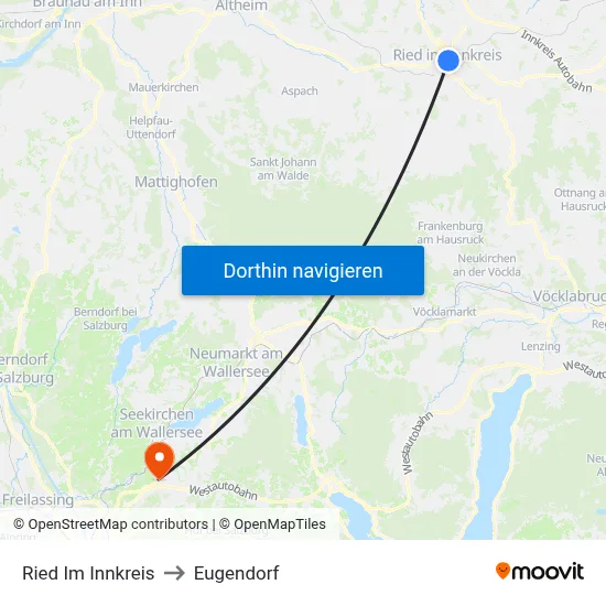 Ried Im Innkreis to Eugendorf map