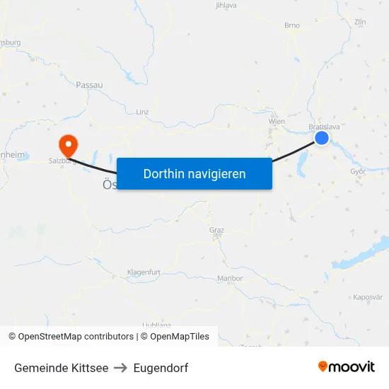 Gemeinde Kittsee to Eugendorf map