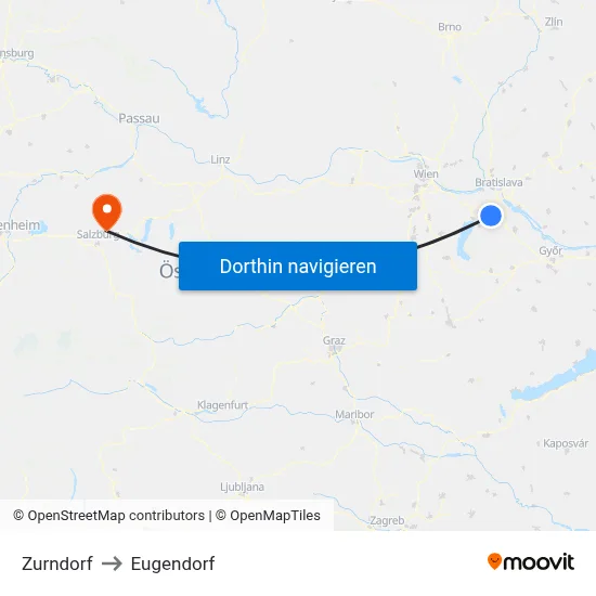 Zurndorf to Eugendorf map
