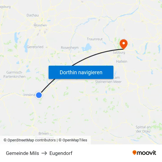 Gemeinde Mils to Eugendorf map