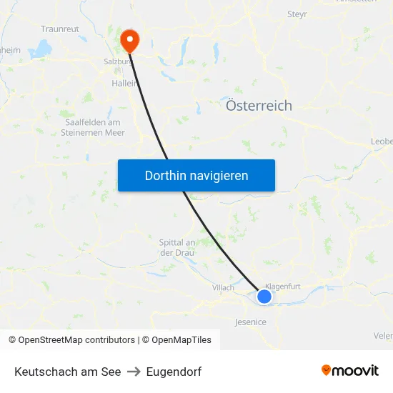 Keutschach am See to Eugendorf map