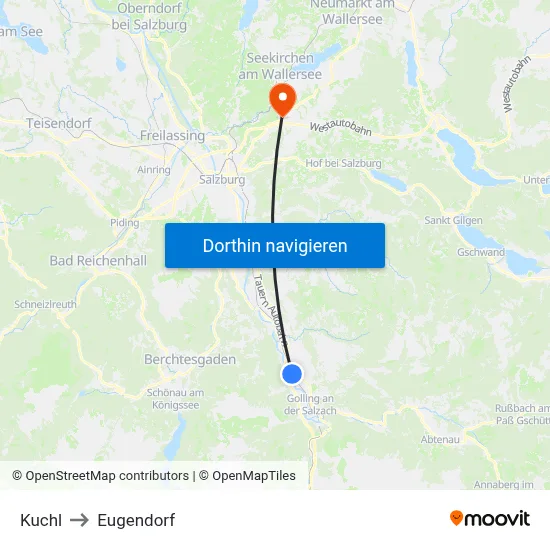 Kuchl to Eugendorf map