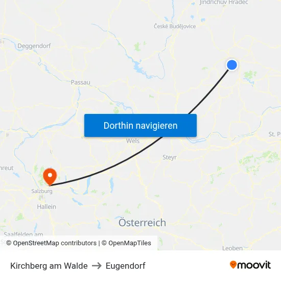 Kirchberg am Walde to Eugendorf map