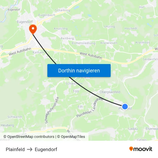 Plainfeld to Eugendorf map