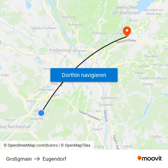 Großgmain to Eugendorf map