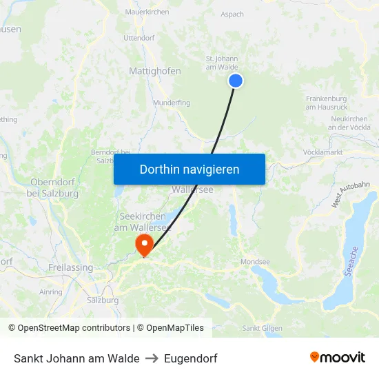 Sankt Johann am Walde to Eugendorf map