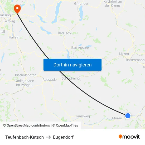 Teufenbach-Katsch to Eugendorf map