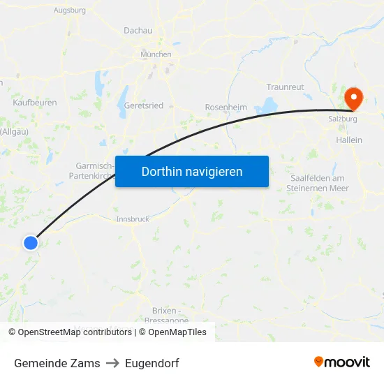 Gemeinde Zams to Eugendorf map