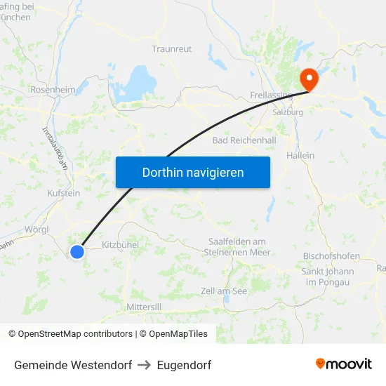 Gemeinde Westendorf to Eugendorf map