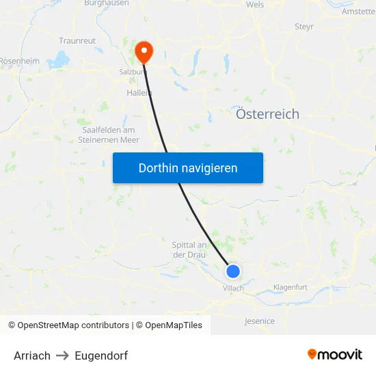Arriach to Eugendorf map