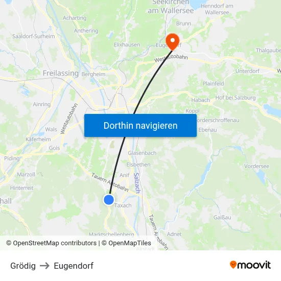 Grödig to Eugendorf map