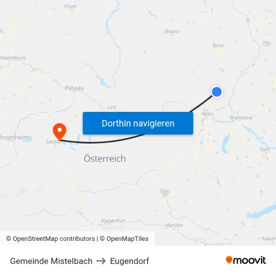 Gemeinde Mistelbach to Eugendorf map