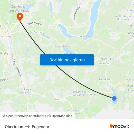 Obertraun to Eugendorf map