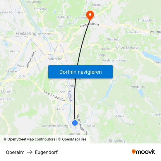 Oberalm to Eugendorf map
