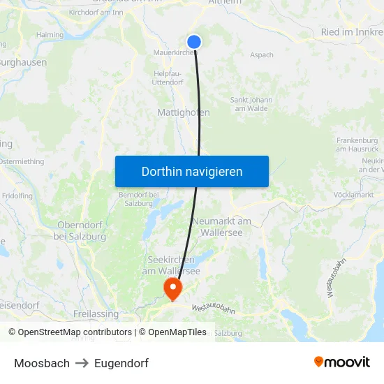 Moosbach to Eugendorf map