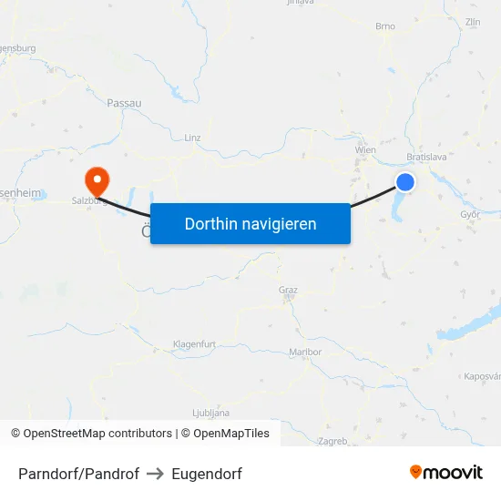 Parndorf/Pandrof to Eugendorf map
