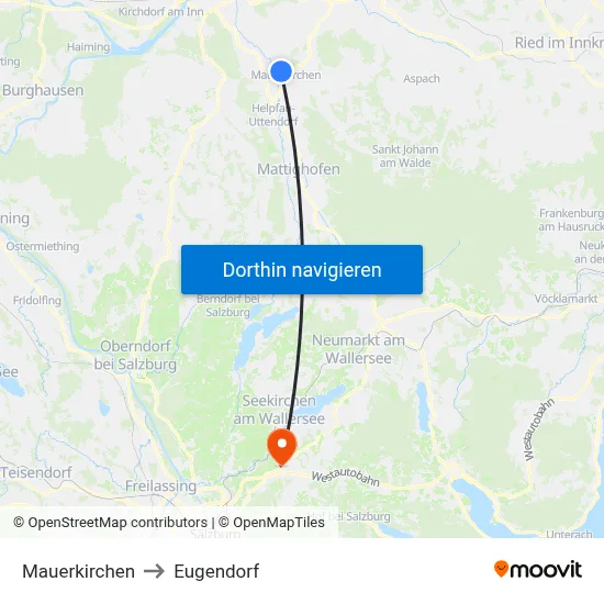 Mauerkirchen to Eugendorf map