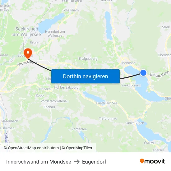 Innerschwand am Mondsee to Eugendorf map