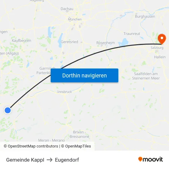 Gemeinde Kappl to Eugendorf map