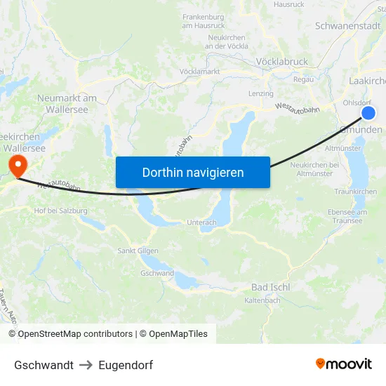 Gschwandt to Eugendorf map