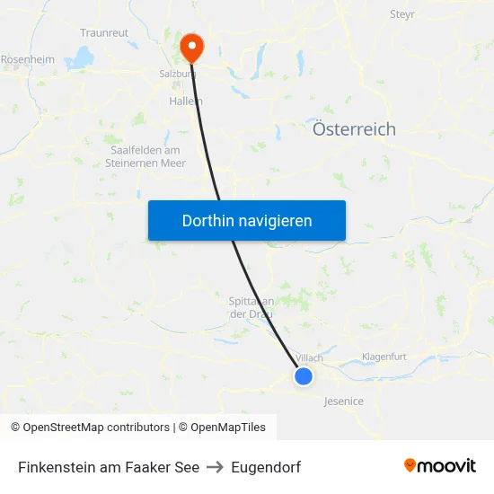 Finkenstein am Faaker See to Eugendorf map