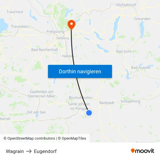 Wagrain to Eugendorf map