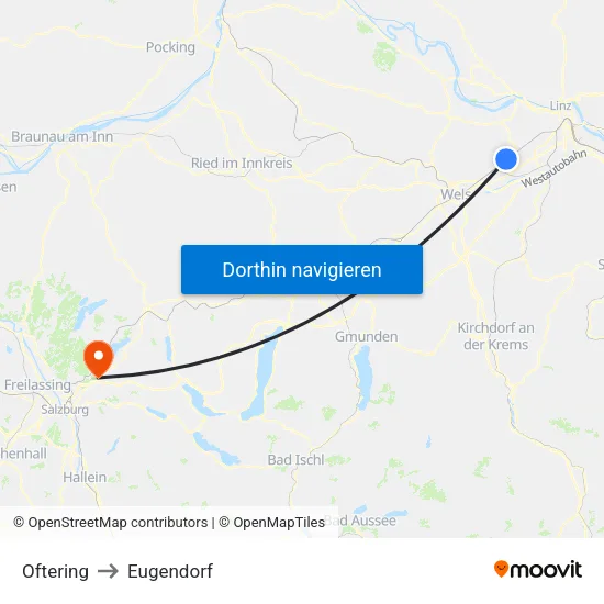 Oftering to Eugendorf map