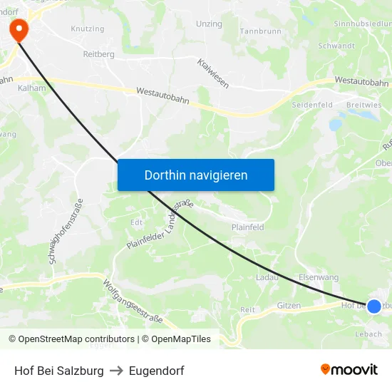 Hof Bei Salzburg to Eugendorf map