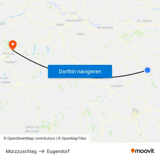 Mürzzuschlag to Eugendorf map