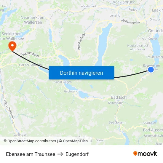 Ebensee am Traunsee to Eugendorf map