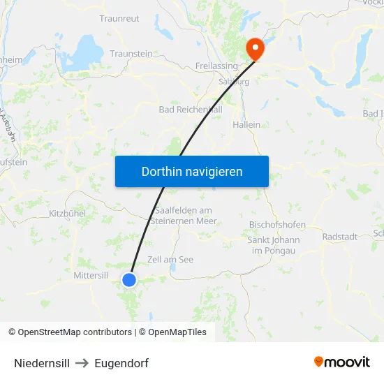 Niedernsill to Eugendorf map