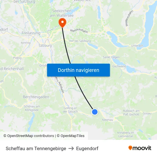 Scheffau am Tennengebirge to Eugendorf map