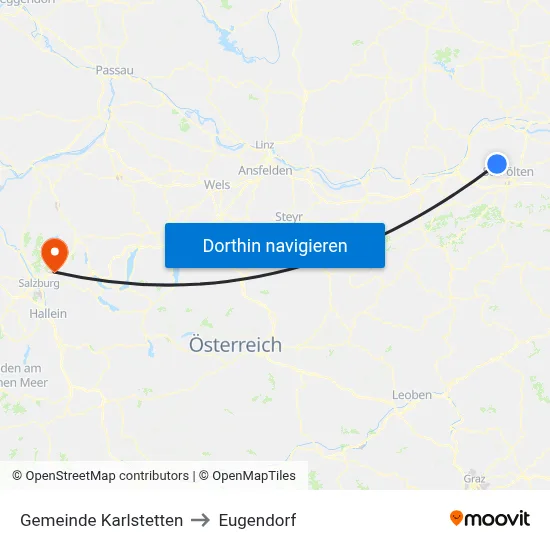 Gemeinde Karlstetten to Eugendorf map