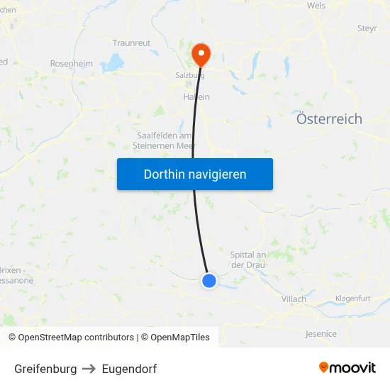 Greifenburg to Eugendorf map