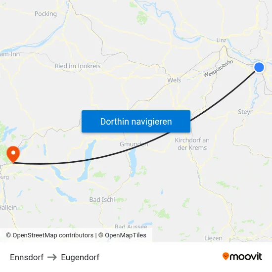 Ennsdorf to Eugendorf map