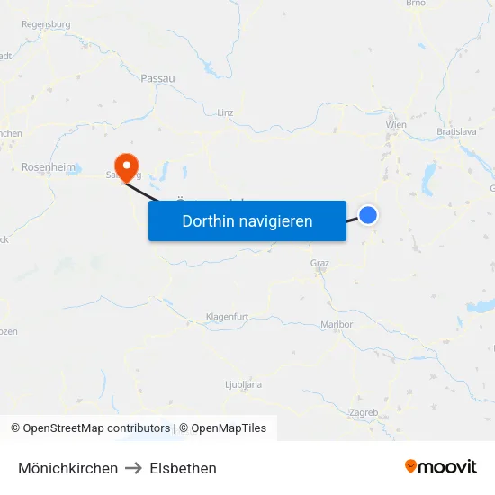 Mönichkirchen to Elsbethen map