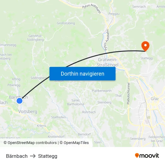 Bärnbach to Stattegg map
