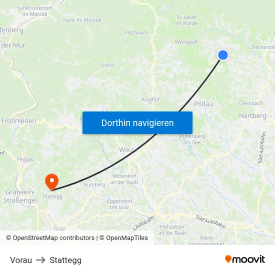 Vorau to Stattegg map