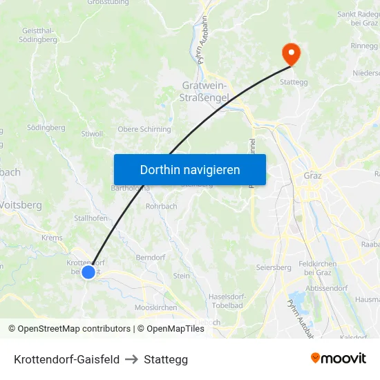 Krottendorf-Gaisfeld to Stattegg map